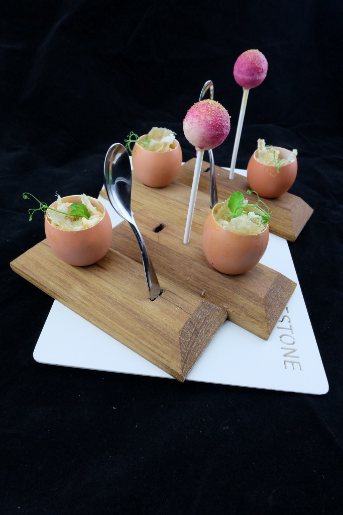 1.Duck liver lollypop+65c egg yolk with chicken leg fricassee and black ...