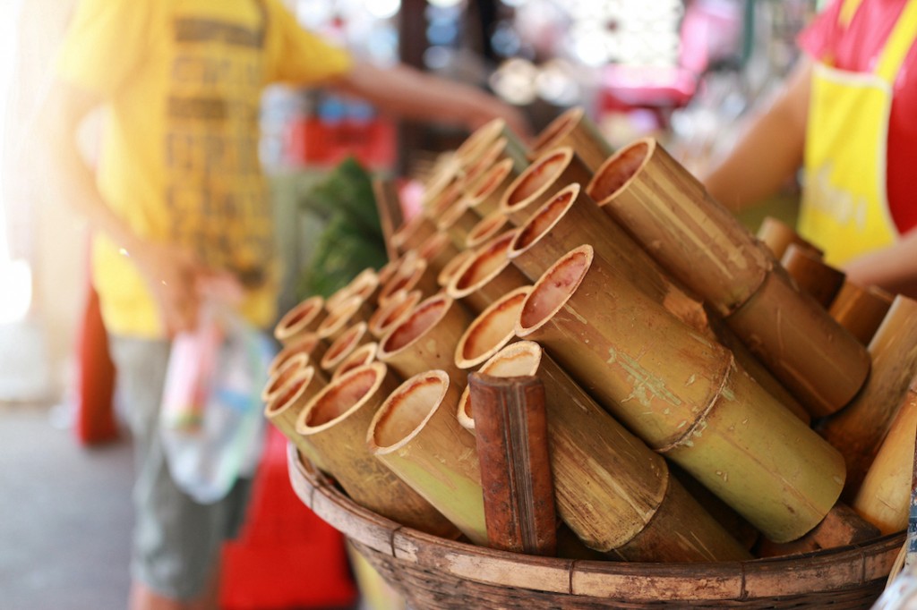 Close-up,Of,Khao,Lam,Snacks,In,Bamboo,Tubes,,Nong,Mon,